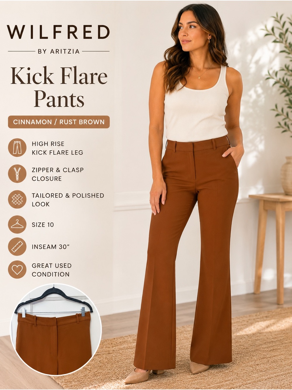 Wilfred by Aritzia Kick Flare PETITE Brown Crepette Pants
